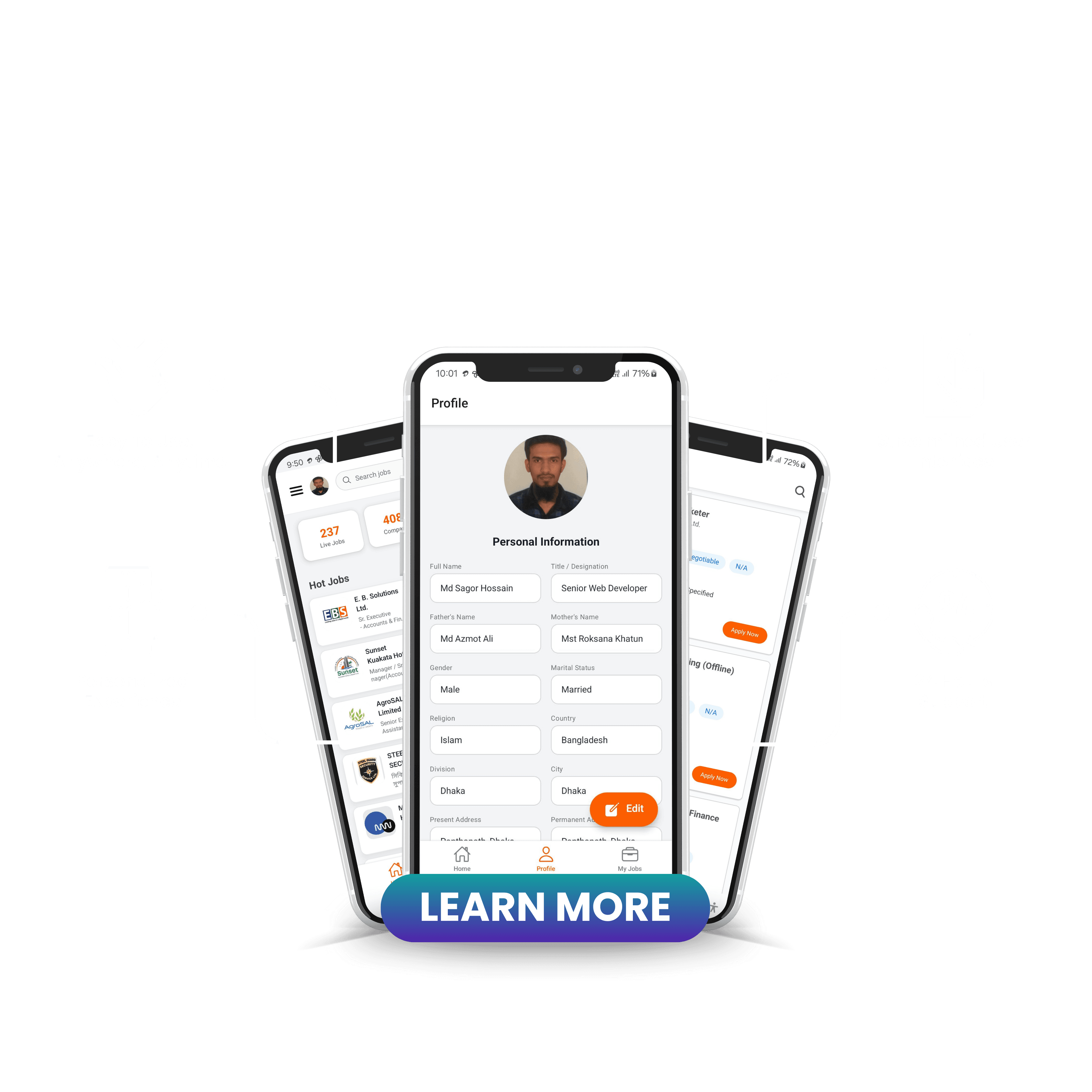 BdJobs Live Mobile App Mockups